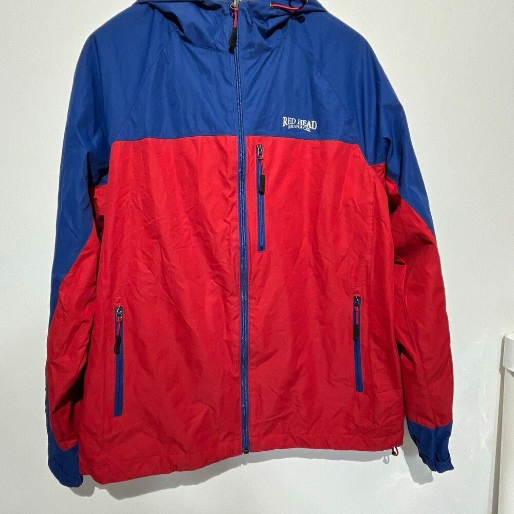 Red Head Brand Co. Men's Blue Red Colorblock‎ Hooded Windbreaker Jacket Medium